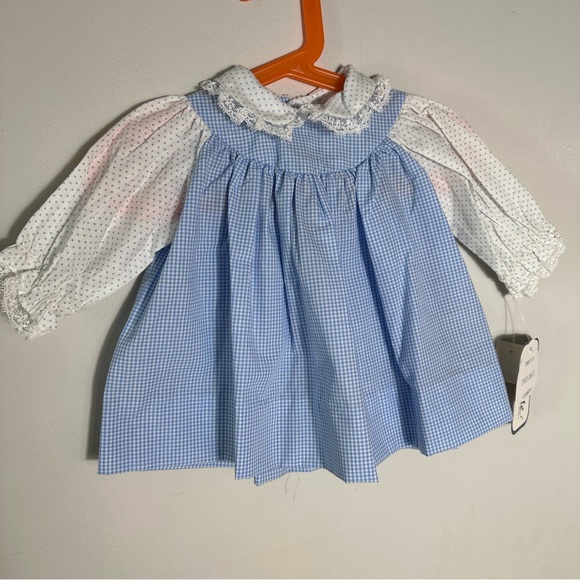 Nannette Other - Vintage Nannette Blue and White Gingham Dress with Polka Dot Sleeves